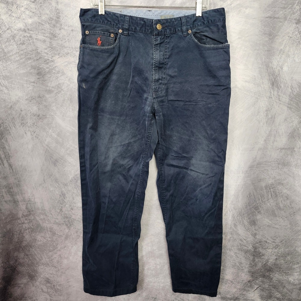 Y2K Polo Ralph Lauren Navy Chino Pants Mens 34x31 5 Pocket Twill Red Pony